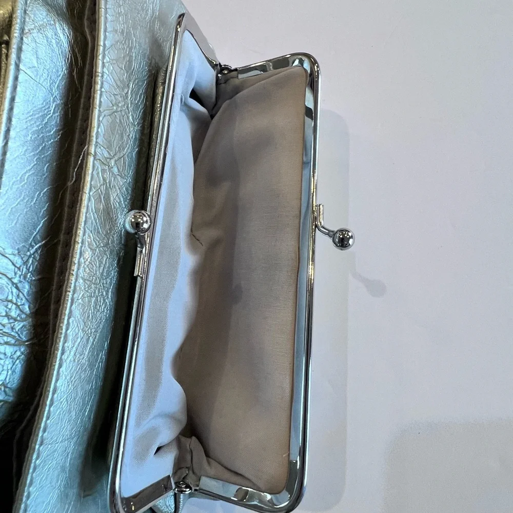 Silver Clutch Bag with magnetic closure coin purse & inside pockets